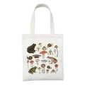 White canvas tote bag featuring vintage botanical mushroom and forest wildlife print - Vintage Biological Nature Illustration (STD2-H)
