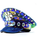 Gorra de capitán azul Klein estilo punk con lentejuelas y remaches para fiesta y escena - Ajustable / Azul Klein