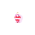 Pink handmade glass fish bead charm with evil eye detail and gold ring attachment - Gold Trans Pink (Single Hole 5#)