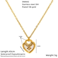 Detail showing 14mm heart pendant on 45cm 18k gold plated stainless steel necklace - Heart Mother Of Pearl Pendant Style (SN066G)