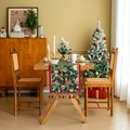 Dark green Christmas table runner with nutcracker pattern and festive fringe tassels - Christmas Carol With Red Tassels (do Not Machine Wash)