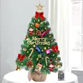 55cm Mini-Weihnachtsbaum mit roten Schleifen, Schmuck und LED-Lichtern am Jutesack - 45CM Leinen Basis Kit