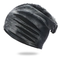 Distressed tie-dye knit beanie in smoky gray and black featuring street style ripped layers - One Size / Black/Smoky Gray Tie-dye