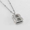 Silver puffy 3D balloon letter B necklace with beaded stainless steel chain for women - Letter B / Steel