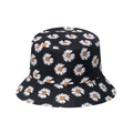 Casual black bucket hat with white daisy floral print and reinforced stitching details - M (56-58cm) / Black