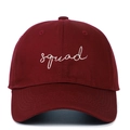 Classic burgundy SQUAD script embroidered baseball cap with six-panel cotton twill design - Adjustable / Burgundy