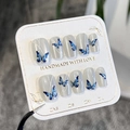 Blue butterfly press-on nails with shimmering cat-eye finish on greyish-white base - M / Blue Butterfly - Glue Style (SP123)
