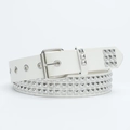White punk belt with three rows of silver square pyramid studs and a metal pin buckle - White / Length 105cm Width 3.3cm