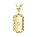 Gold square alphabet necklace with crystal border featuring letter V pendant for women - Gold Letter V