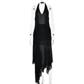 Abito lungo halter in chiffon nero con inserti in mesh trasparente e orlo asimmetrico - S / Nero