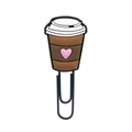 Cute coffee cup bookmark paper clip with heart pattern on black metal wire - 4112-15 Heart Coffee Cup