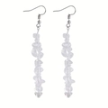 Handmade silver hook drop earrings with natural irregular transparent crystal stones - White Crystal