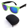 Faltbare Sonnenbrille mit hellgrünem Rahmen, blauen Spiegelgläsern und schwarzem Etui - Grüner Rahmen Grüne Spiegellinse