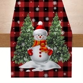 Weihnachtlicher Tischläufer mit Schneemann und rot-schwarzem Karomuster für Feiertage - CD62-23 (Rot-Schwarz Karierter Schneemann Tischläufer)
