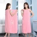 Pink wearable bath towel dress with shoulder straps and white daisy pocket detail - 145x100cm (Under 85kg) / Pink