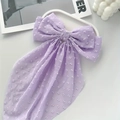 Elegant light purple oversized bow hair clip with white polka dots and long ribbons - Purple