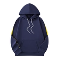 Dunkelblauer Herren-Kapuzenpullover mit gelben Seitenstreifen und praktischer Kängurutasche - S / Marineblau
