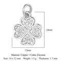 Silver four-leaf clover heart pendant in cubic zirconia with 14x12mm dimensions - Silver Heart Clover Pendant (VB209)