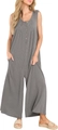 Detail van de donkergrijze jumpsuit met wafelstructuur en vintage houten knopen - S / Grijs