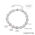 Silver stainless steel bracelet with zircon geometric charms and lobster clasp - Multi-shape Geometric Splicing Style (E581) / Steel