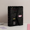 Detail of black plush A5 photocard binder with Sweet Love Memory embroidery and pockets - Black (No Inner Pages)