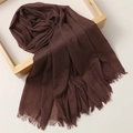 Deep brown cotton linen scarf with fine fringe detail and lightweight texture - 180*100cm / Coffee (TH39-37)