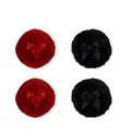 Set of round fluffy powder puffs in red and black colors with elegant satin bows - Set of 4 / 2 Red + 2 Black