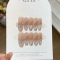 Handmade cat eye press-on nails in nude gradient with pearls and rhinestones - White Peach (Nude Gradient Pearl Cat Eye)