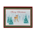 Linen Christmas table mat with red black plaid border and reindeer Merry Christmas print - CD27-25 (Red Plaid Reindeer)