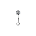 Macro shot of curved stainless steel eyebrow piercing with clear cubic zirconia stone - Silver Clear Zirconia
