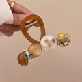 Pinza de resina ámbar para el pelo con flores secas e indicador de 8cm - Pinza Pequeña de Flores Secas Café Transparente 8cm