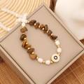 Bohemian natural stone necklace with irregular brown stones, white pearls, and eye pendant - 1# Tiger Eye