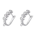 Silver U-shaped earring hooks with clear cubic zirconia inlay and DIY hanging loops - White Gold