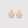 Pink alloy flower pendants with gold core and metal frame for DIY jewelry making - 13*16mm / Pink