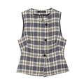 Gilet sans manches en tweed à carreaux pour femmes avec boutons noirs en bleu et jaune - XS / Crop Top à Carreaux