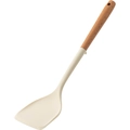 Espátula de cocina china de silicona con mango de madera en color beige para sartenes - Espátula blanco lechoso (con soporte)