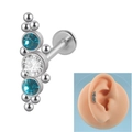 16G roestvrijstalen lip piercing met blauwe opaal en heldere zirkoon clusters - 1.2x8mm / Gebogen Cluster 1 Wit+Blauw Zirkoon