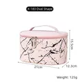 Pink marble PU makeup bag with dual metal zippers and oval handle design detail - X-183 Oval Light Pink