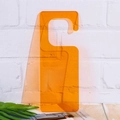Blank orange transparent acrylic door hanging tag sign on a white brick background - Vibrant Orange (Transparent) / Blank