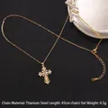 Gold titanium steel cross necklace with inlaid zircons and adjustable chain extender - Cross No.36 Gold (A1214)