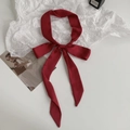 Elegant red silk skinny scarf tied as a bow for handbags and hair styling - 200cm / Rose Red