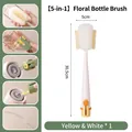 Five-in-one flower cup cleaning brush in yellow and white with multi-function heads - 5-In-1 Main Brush / Cream White