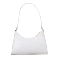 Minimalist white faux leather baguette bag with crocodile pattern and golden zipper - White