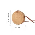 Handmade round rattan crossbody bag in natural finish with 20cm diameter and 8cm height - Plain Surface Leather Buckle 20*8cm