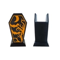 Gothic coffin-shaped spider web makeup brush holder in black and orange 3D printed finish - Orange Bat Pattern / Black/Orange