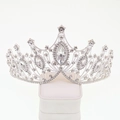 Exquisite silver baroque bridal tiara with sparkling crystal rhinestones for weddings - Standard V-shape Silver Crown