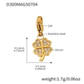 Nahaufnahme vom Kleeblatt-Anhänger aus Edelstahl mit Zirkonia und Maßen für DIY-Schmuck - Kleeblatt Zirkon Anhänger / Goldenes Kleeblatt