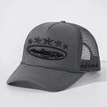 Dark grey trucker hat with five stars embroidery and breathable mesh back panels - Dark Gray