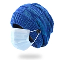 Blaue Strickmütze mit Knöpfen für Masken und warmem Fleece-Innenfutter für den Winter - Königsblau Mit Knöpfen