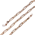 Rose gold paperclip chain eyewear strap with silicone loops and lobster clasps on white base - Gold